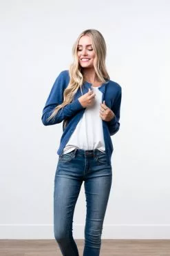 Sweet Salt Round Neck Cardigan Top Blue