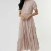 Sweet Salt Dress Mandarin Neck Puff Sleeve Pink Floral -Modest Clothing Sales 1383478 P Mandarin Neck Puff Slv Dress Pink Floral 166731