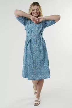 Sweet Salt Pleated Patch Pocket Dress Turquoise Floral