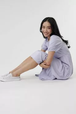 Sweet Salt Cuffed Sleeve Knit Tiered Dress Lavender