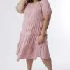 Sweet Salt Cuffed Sleeve Knit Tiered Dress Pink -Modest Clothing Sales 1388527 P Cuffed Slv Knit Tiered Dress Pink 469254