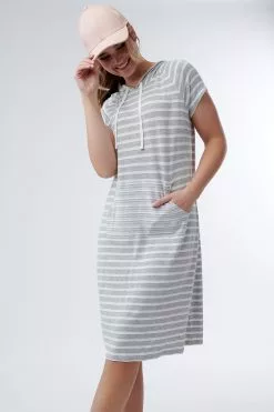 Sweet Salt Dress Stripe Contrasting Pocket Gray Stripe