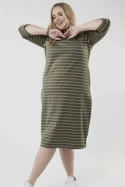 Sweet Salt 3/4 Sleeve Band Neck Dress Olive