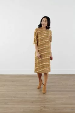Sweet Salt Dress 3/4 Bishop Sleeve Mustard Ivory