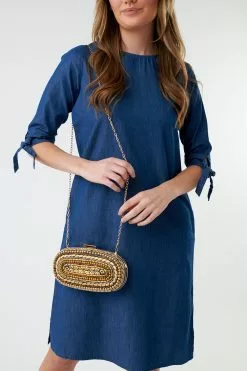 Sweet Salt Dress 3/4 Tie Sleeve Blue
