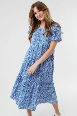 Sweet Salt Dress Back Neck Tie Blue Floral