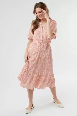 Sweet Salt Dress Dolman Sleeve Drawstring Waist Peach