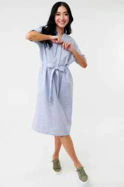 Sweet Salt Dress Drop Shoulder Patch Pocket Blue/Whte