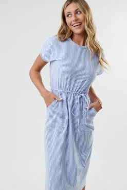 Sweet Salt Dress Gathered Tie Waist Blue/White