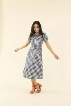 Sweet Salt Dress Knotted Waist Gingham Blue