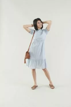 Sweet Salt Dress Ruffle Neck And Sleeve Blue