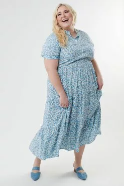 Sweet Salt Dress Short Puff Sleeve Cream/Blue Floral