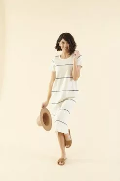 Sweet Salt Straight Side Slit Dress Ivory/Navy