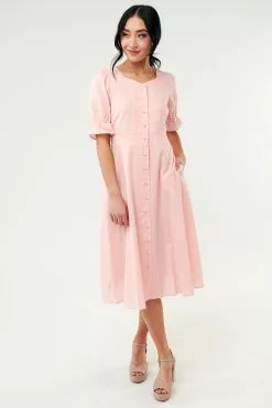 Sweet Salt Dress Sweetheart Neck Pleated Sleeve Pink