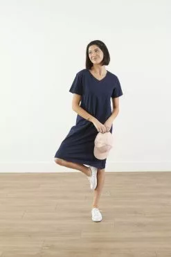 Sweet Salt Dress V Neck Drop Shoulder Navy