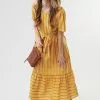 Sweet Salt Dress V Neck Tulip Sleeve Yellow Stripe -Modest Clothing Sales Dress20V20Neck20Tulip20Sleeve20Yellow20Stripe2045495