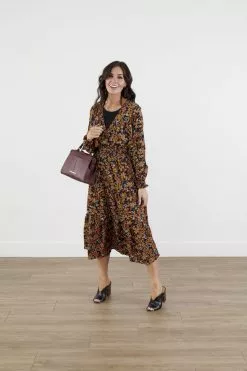 Sweet Salt Dress Waist And Sleeve Smocking Navy Orange Floral