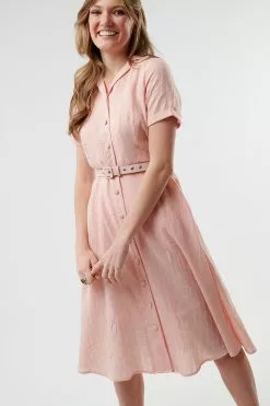 Sweet Salt Dress Wide Collar Button Down Coral