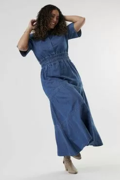 Sweet Salt Dress Hidden Placket Smocked Waist Denim