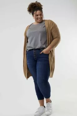 Sweet Salt Long Chunky Knit Cardigan Top Tan