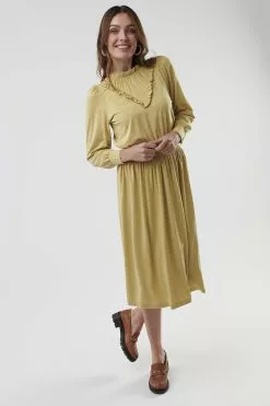 Sweet Salt Ruffle Neck And Trim Dress Mustard