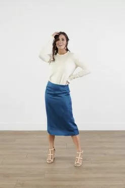 Sweet Salt Skirt Midi Silk Slip Dark Teal