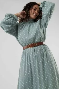 Sweet Salt Smocking Ruffle Neck And Sleeve Dress Mint