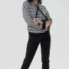 Sweet Salt Striped Pullover Hoodie Top Black/White -Modest Clothing Sales Striped Pullover Hoodie Top Black White 57889