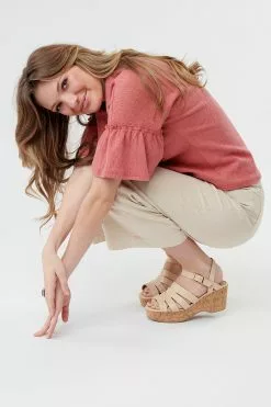 Sweet Salt Top Dolman Sleeve Ruffle Waist Tie Coral