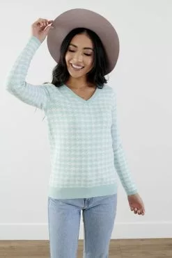 Sweet Salt Chic V-Neck Sweater Houndstooth
