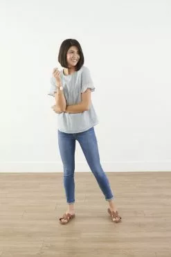 Sweet Salt Top Yoke Ruffle Sleeve Blue