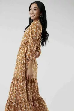 Sweet Salt V Neck Drawstring Waist Dress Cider