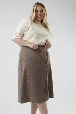 Sweet Salt Wrap Midi Pencil Skirt Gray Brown
