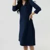 Sweet Salt Wrap Side Zipper Dress Navy -Modest Clothing Sales Wrap Side Zipper Dress Navy 57167
