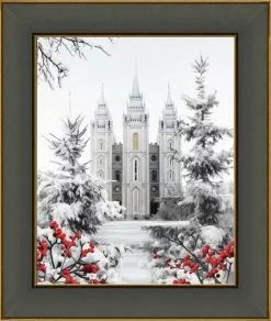 Brent Borup Salt Lake City Temple Winter Wonderland 22x26 Black Gold
