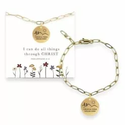 Doodle Beads Charm Bracelet Paperclip I Can Do All Things Gold