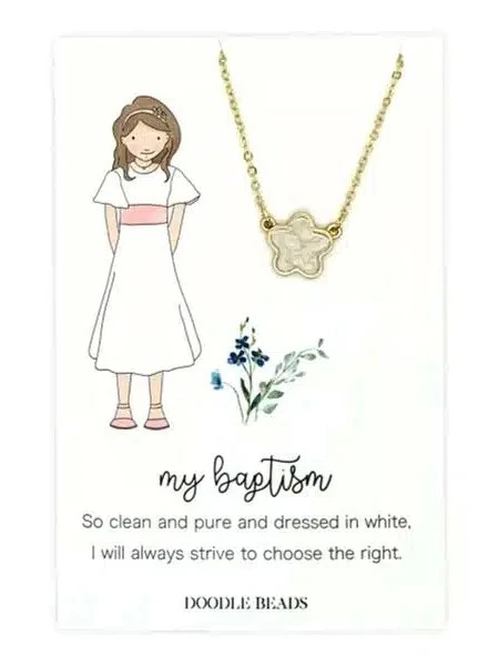 Doodle Beads Necklace My Baptism Flower Gold 3 Doodle Beads Necklace My Baptism Flower Gold