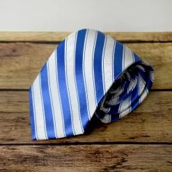 Boys Clip On Tie CTR Blue White Stripe