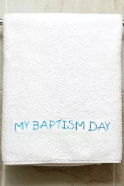 My Baptism Day Embroidered Towel Blue